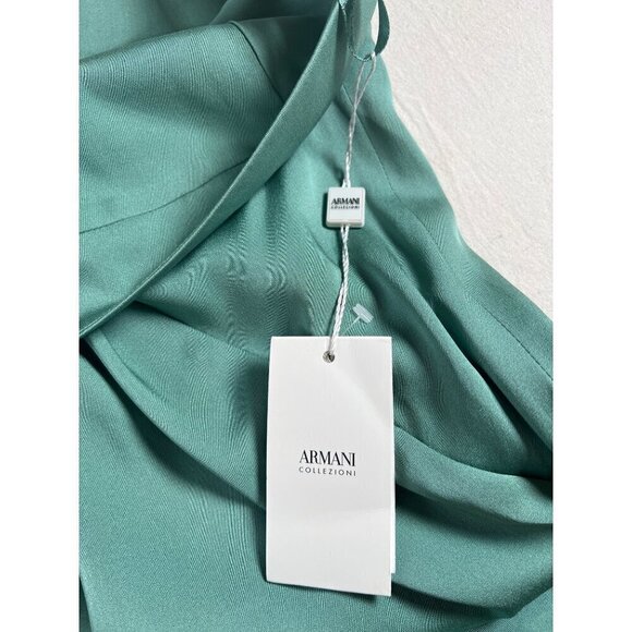 NWT Armani Collezioni Size 6 Mint Silk Shoulder Cocktail Midi Dress Authentic - Picture 9 of 16